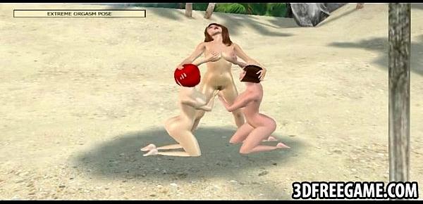  Sexy 3D beach sluts are stripping and give oral